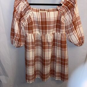 Monteau Brown and White Plaid Dress